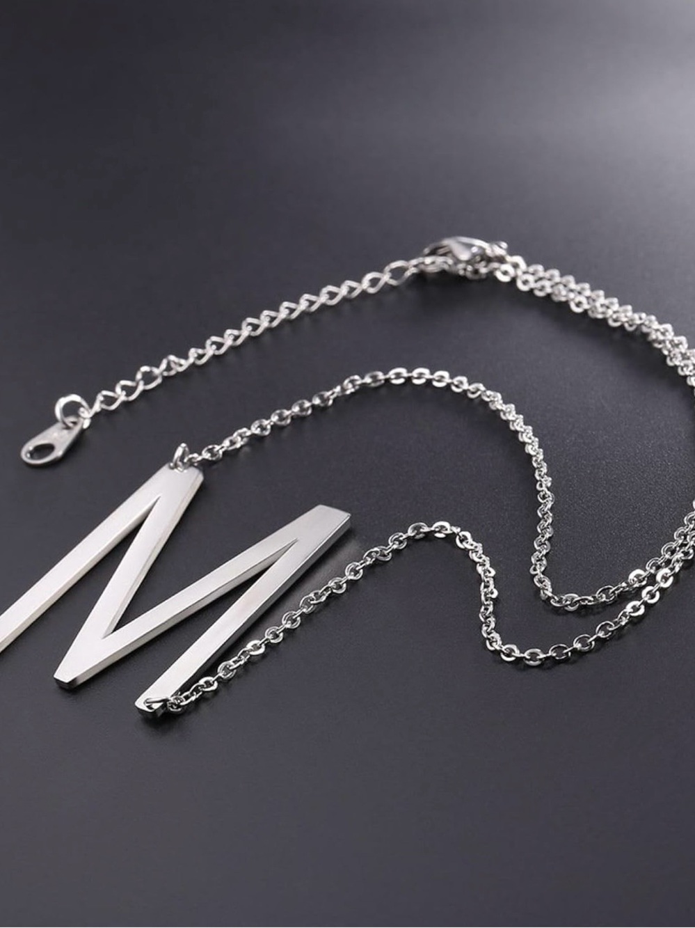 Initial 'M' Sideways Silver Letter Necklace - Monogram Pendant